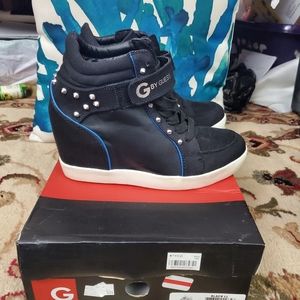 Guess Popstar Black and Blue Wedges